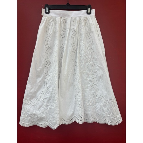 Tory Burch Embroidered Lace Poplin Midi Skirt